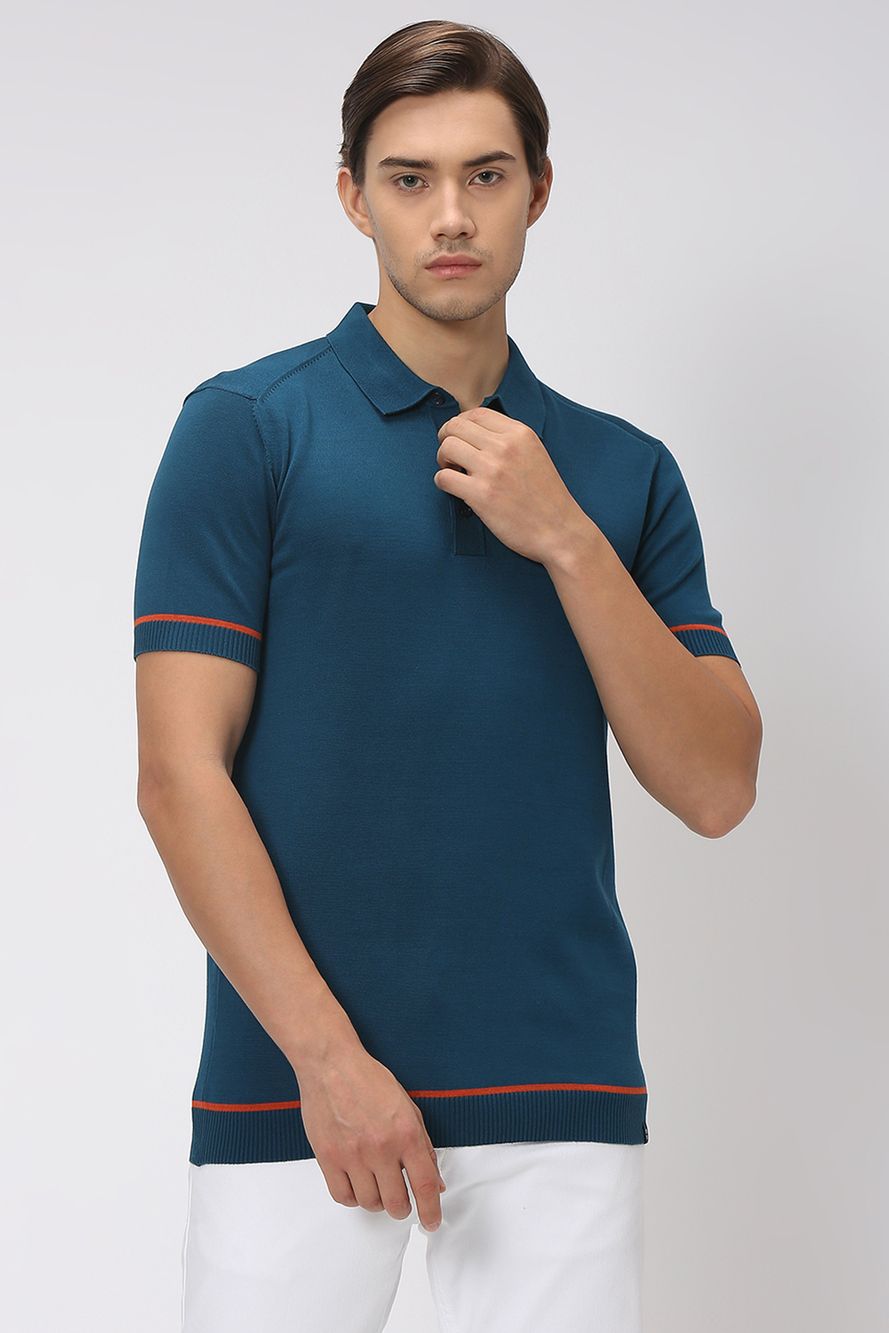 Teal Solid Flatknit Polo