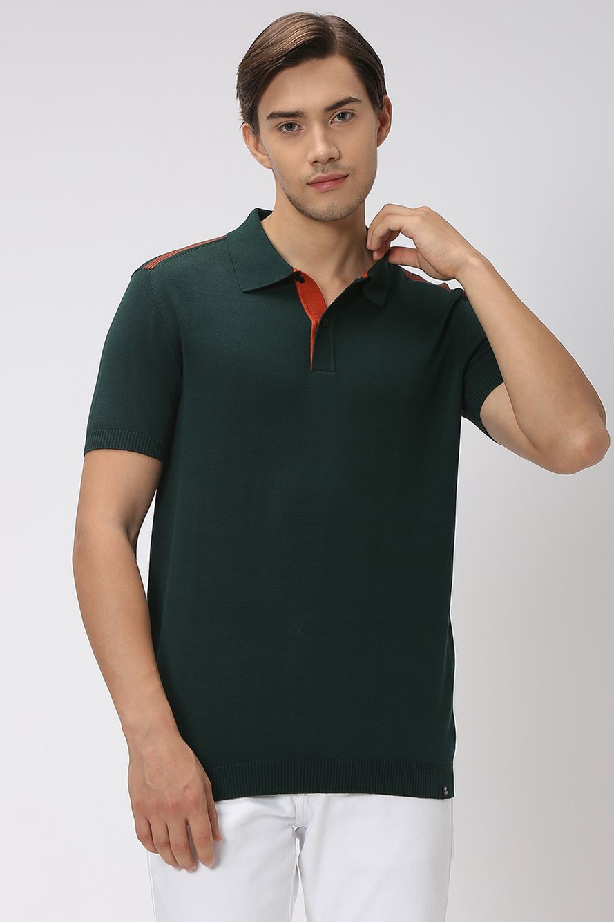 Green Solid Flatknit Polo