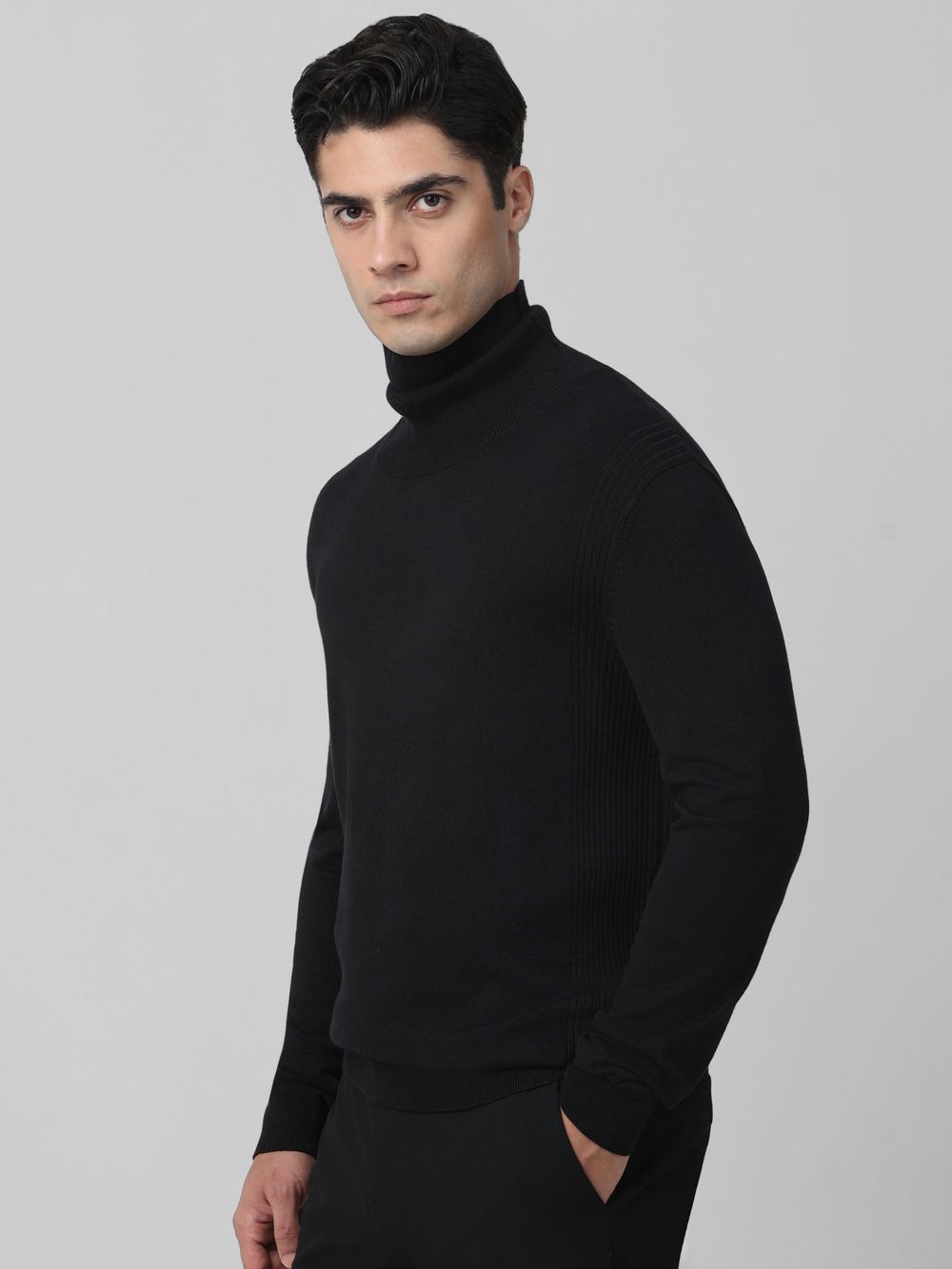 Black Turtle Neck Plain Slim Fit Sweater