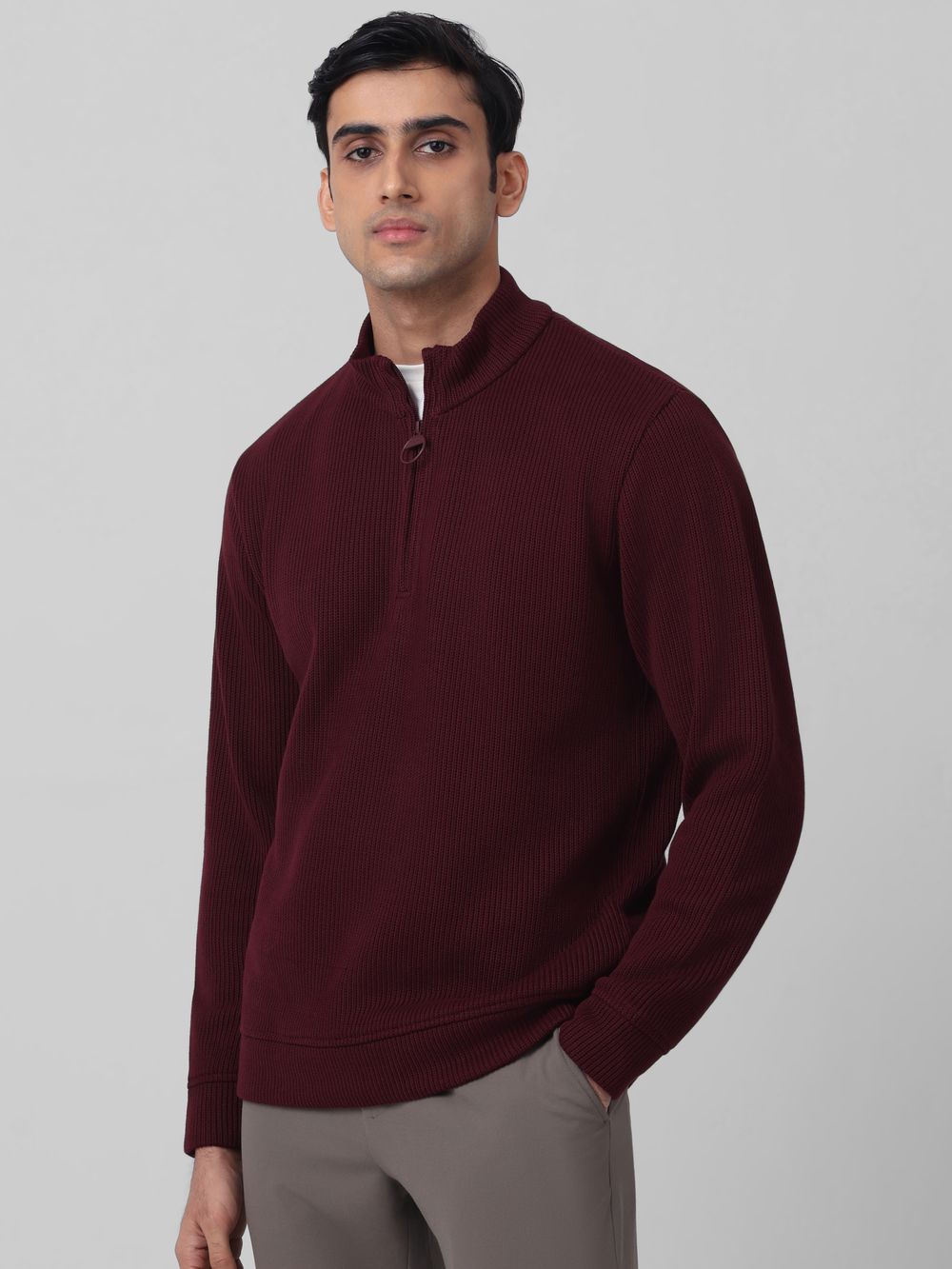 Funnel Neck Plain Slim Fit Sweater