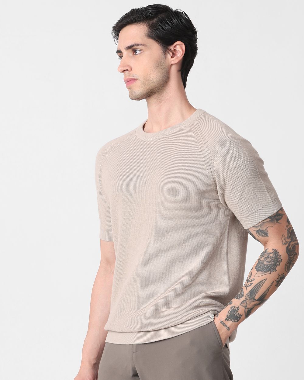 Stone Textured Slim Fit Flatknit Tee