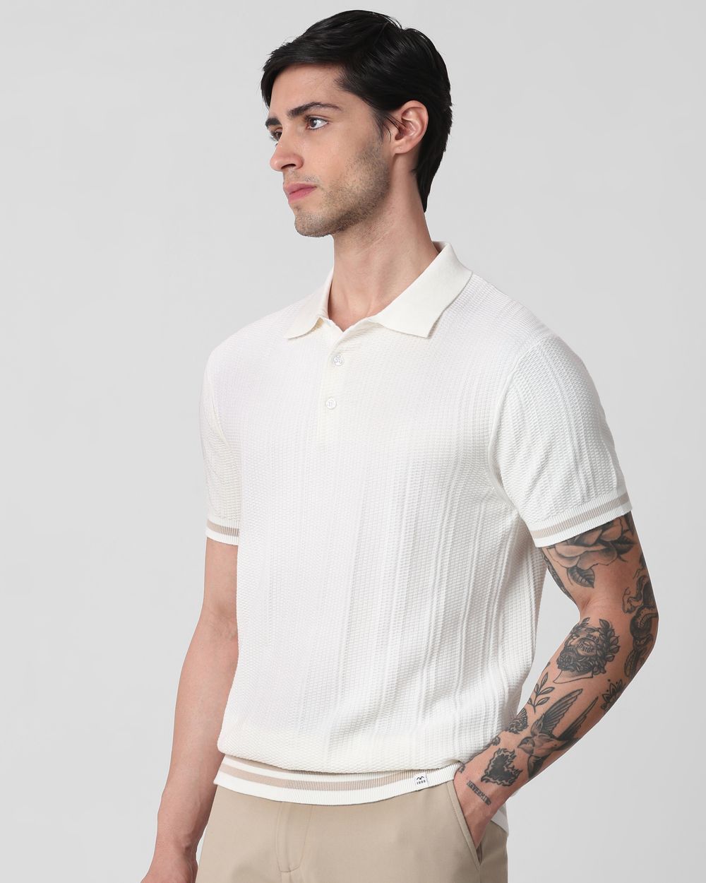 White Flatknit Slim Fit Polo