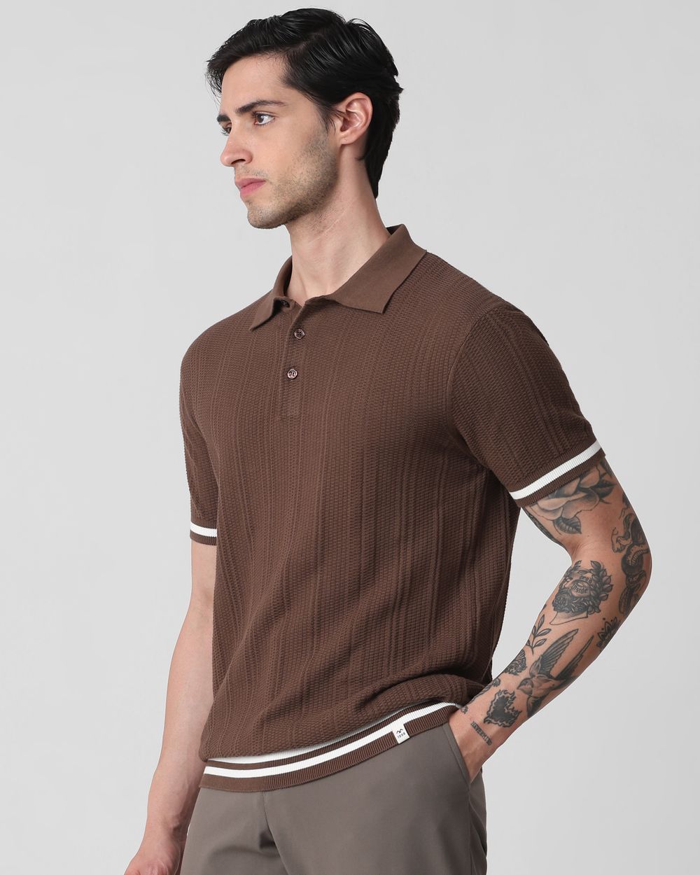 Khaki Flatknit Slim Fit Polo