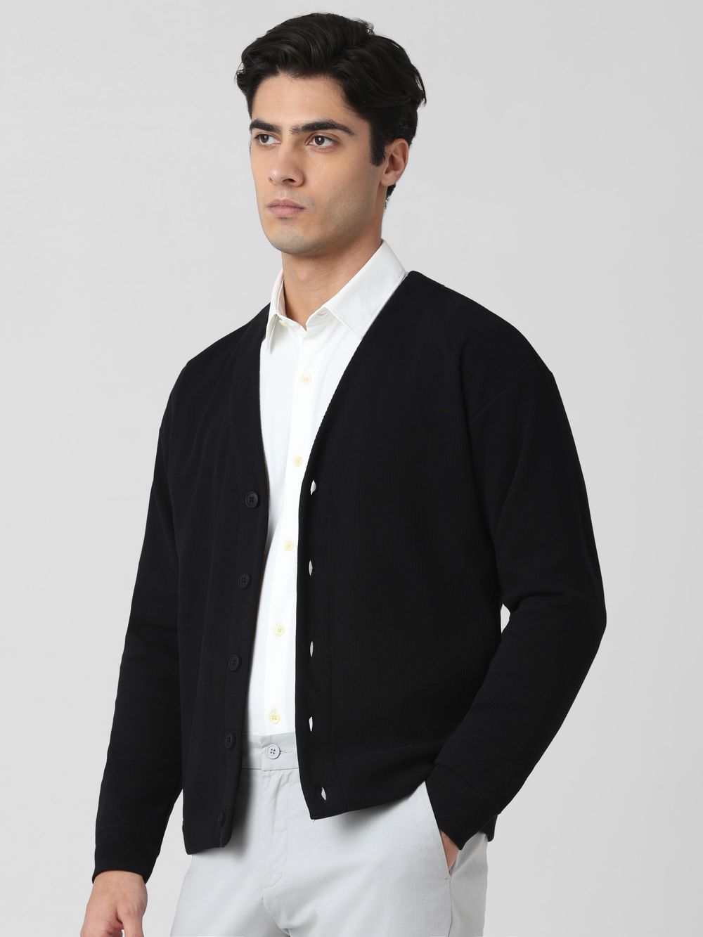 Textured Cardigan Slim Fit Jaquard Sweater