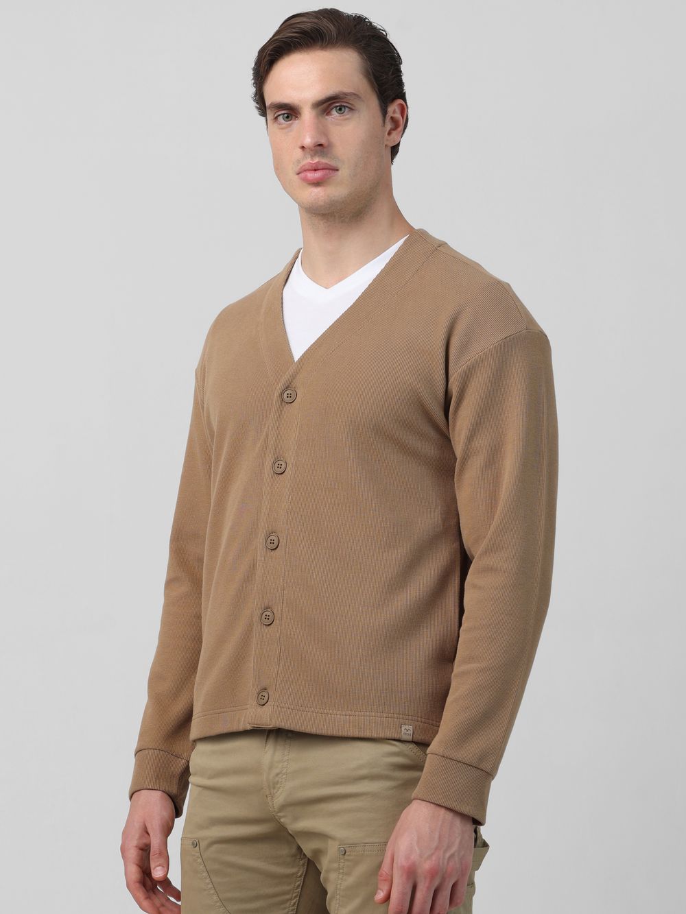 Textured Cardigan Slim Fit Jaquard Sweater