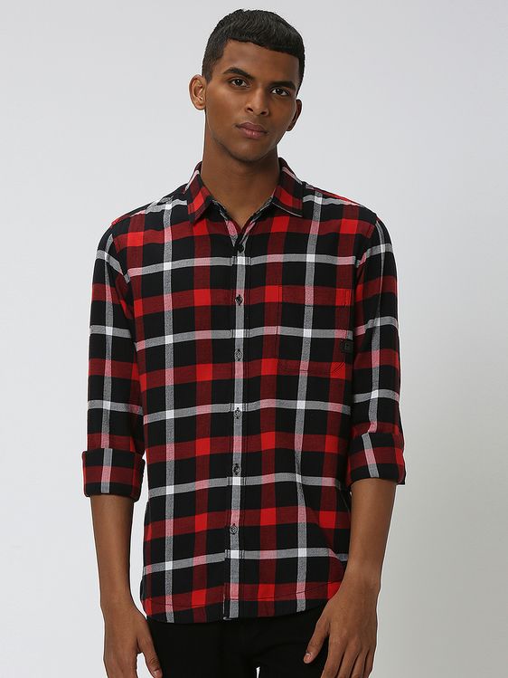 Red check shirt with hood new arrivals