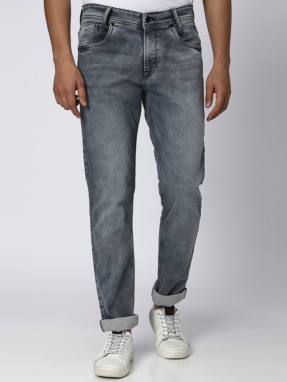 Grey Straight Fit Denim Deluxe Stretch Jeans