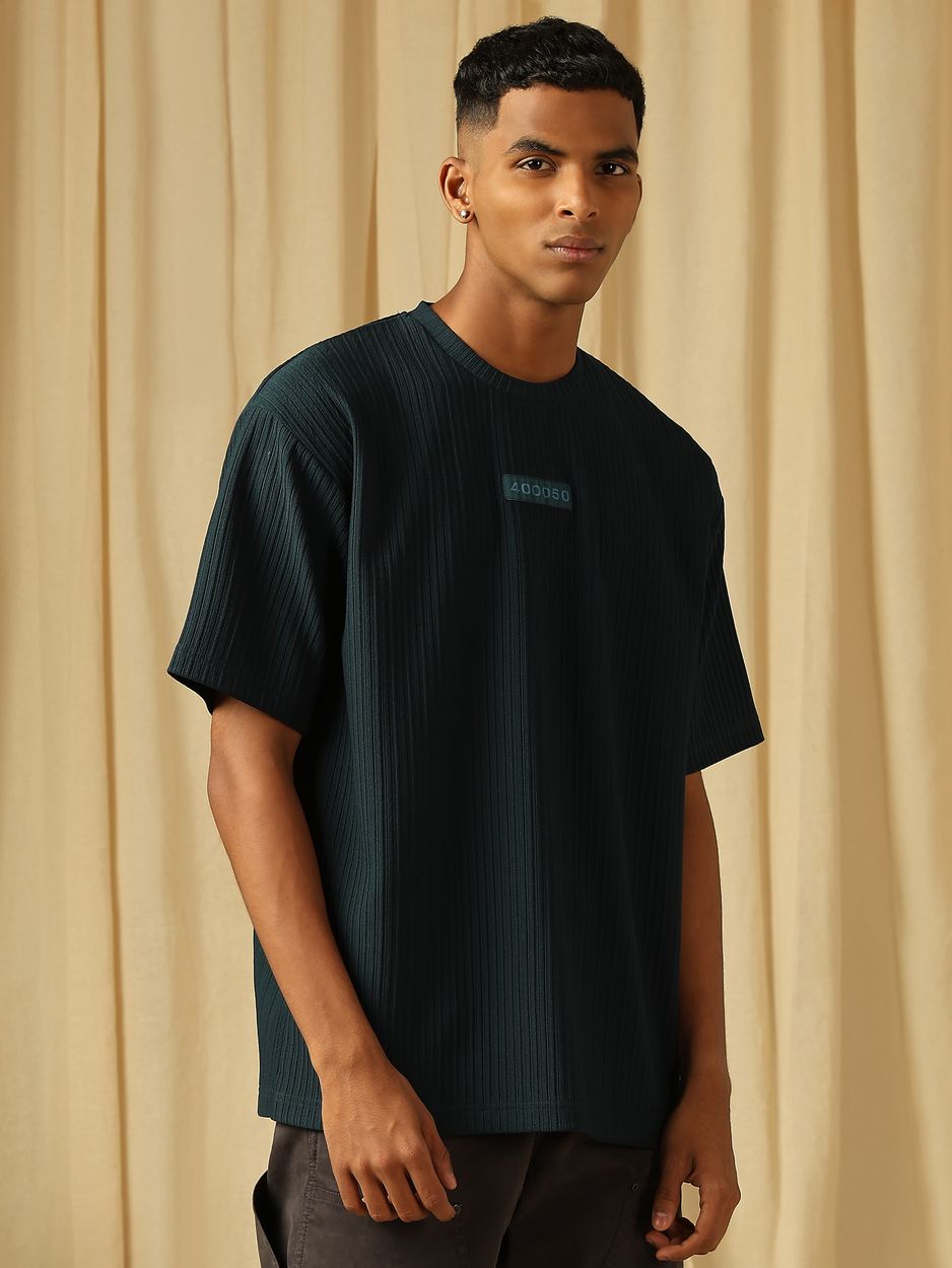 Teal Textured Oversized Loose Fit Jersey Tee