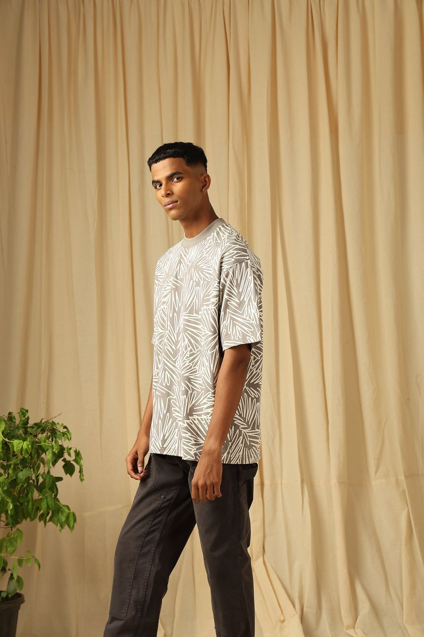 Grey Printed Oversized Loose Fit Jersey Tee