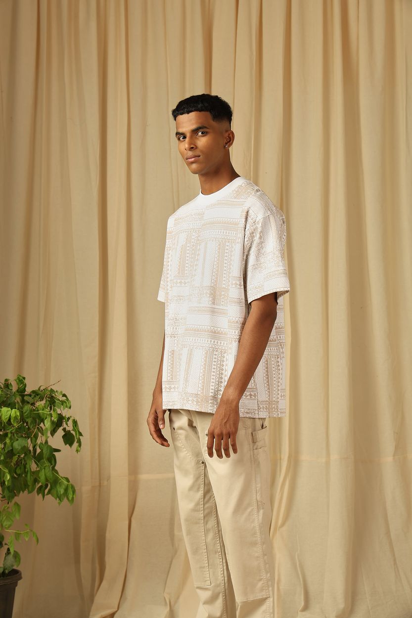 White Printed Oversized Loose Fit Jersey Tee