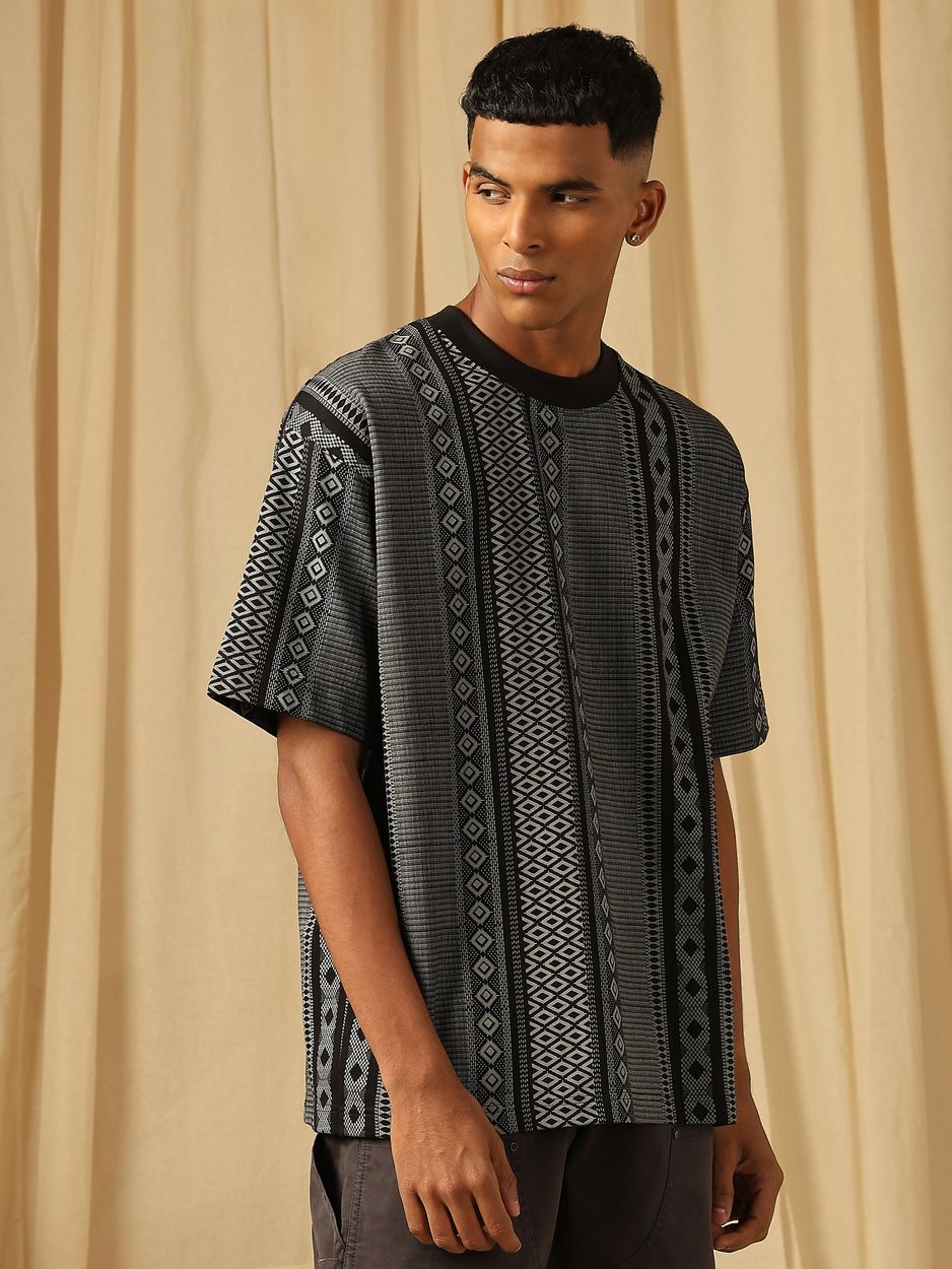 Black Printed Oversized Loose Fit Jersey Tee