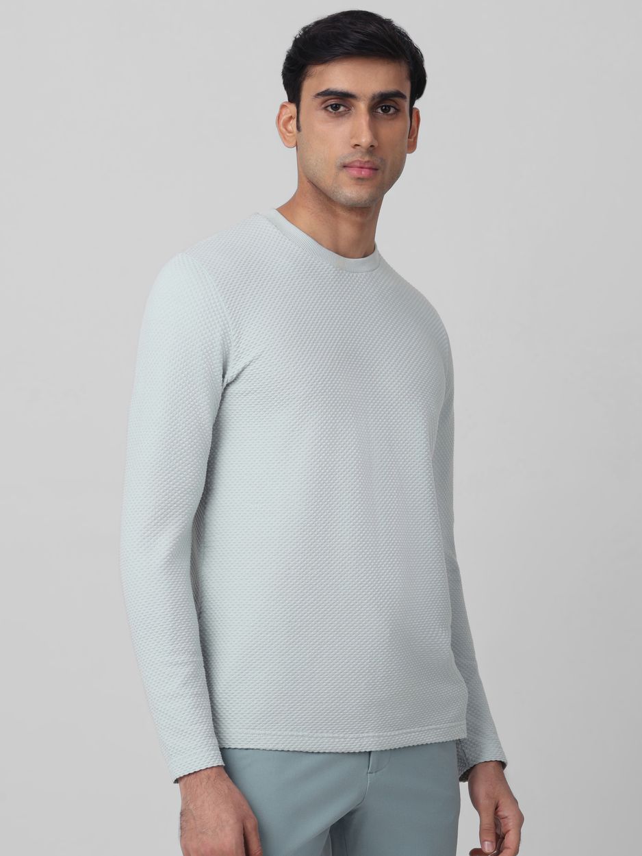 Light Green Textured Plain Long Sleeve T-Shirt