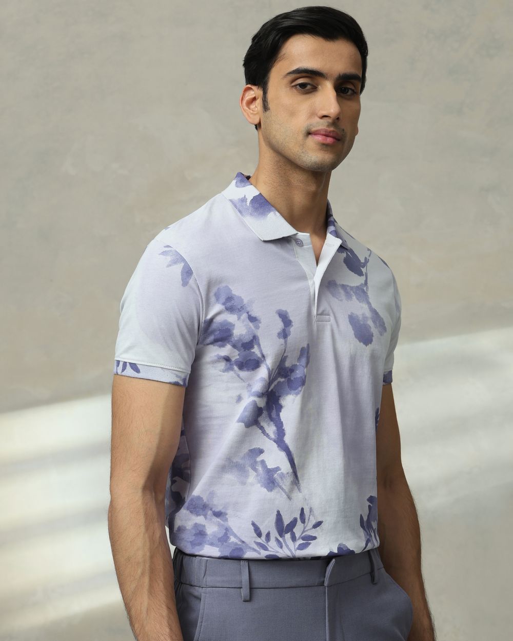 Lilac Floral Print Slim Fit T-Shirt