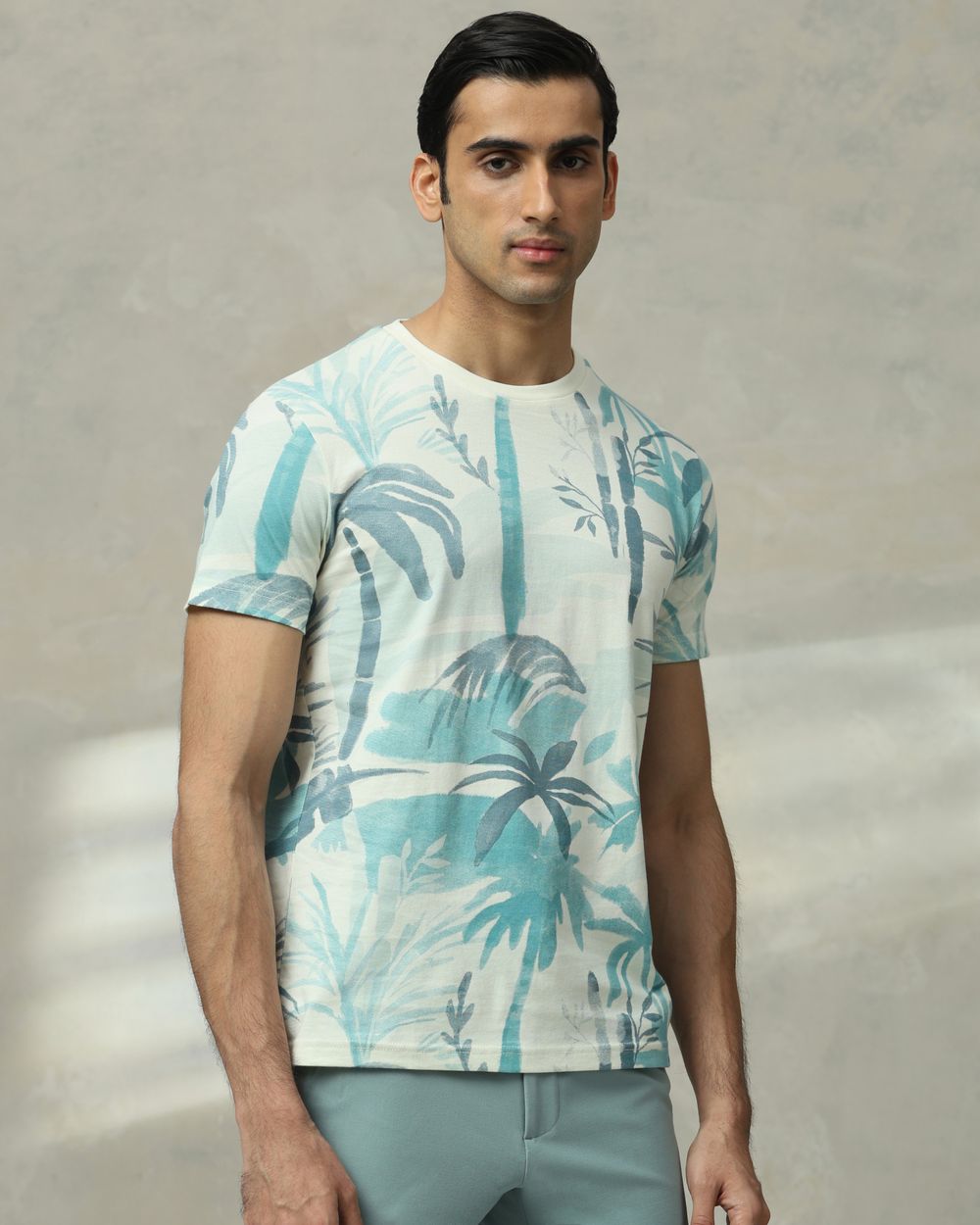 Teal Printed Slim Fit T-Shirt