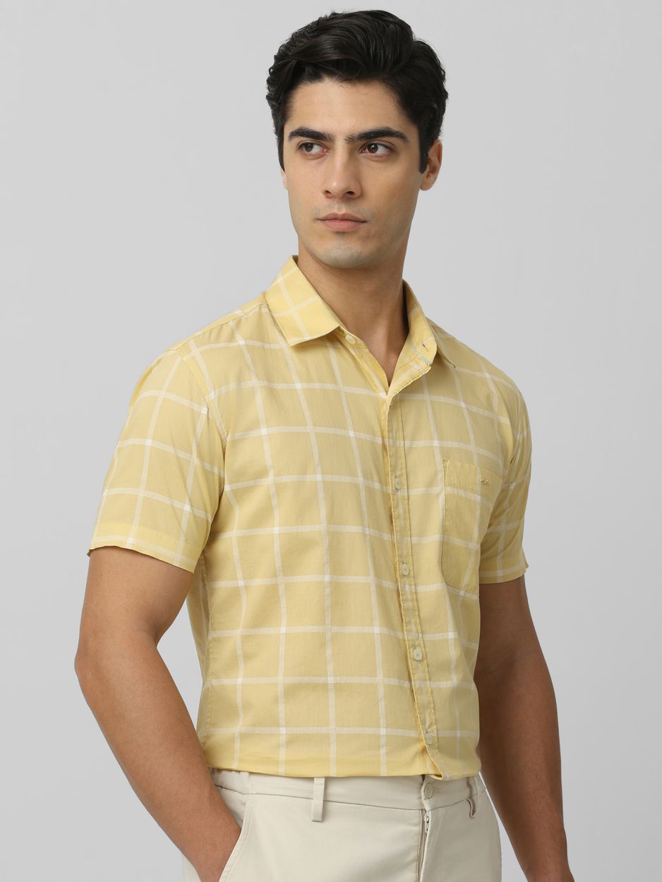 Yellow Windowpane Check Slim Fit Casual Shirt