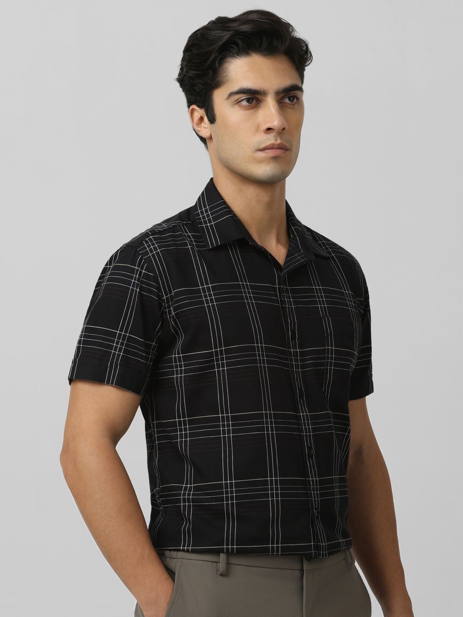 Black Large Check Slim Fit Casual Shirt