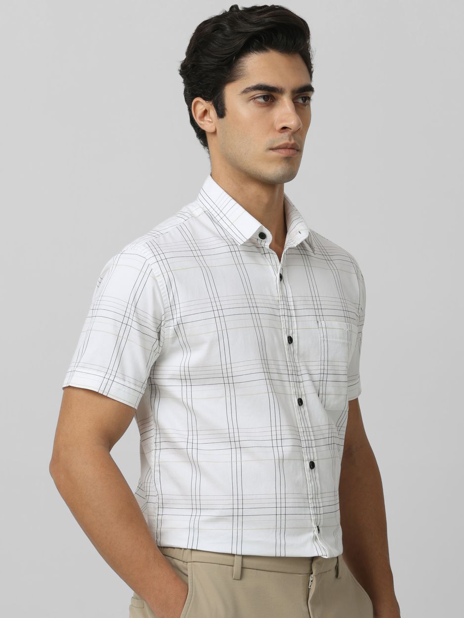 White Large Check Slim Fit Casual Shirt