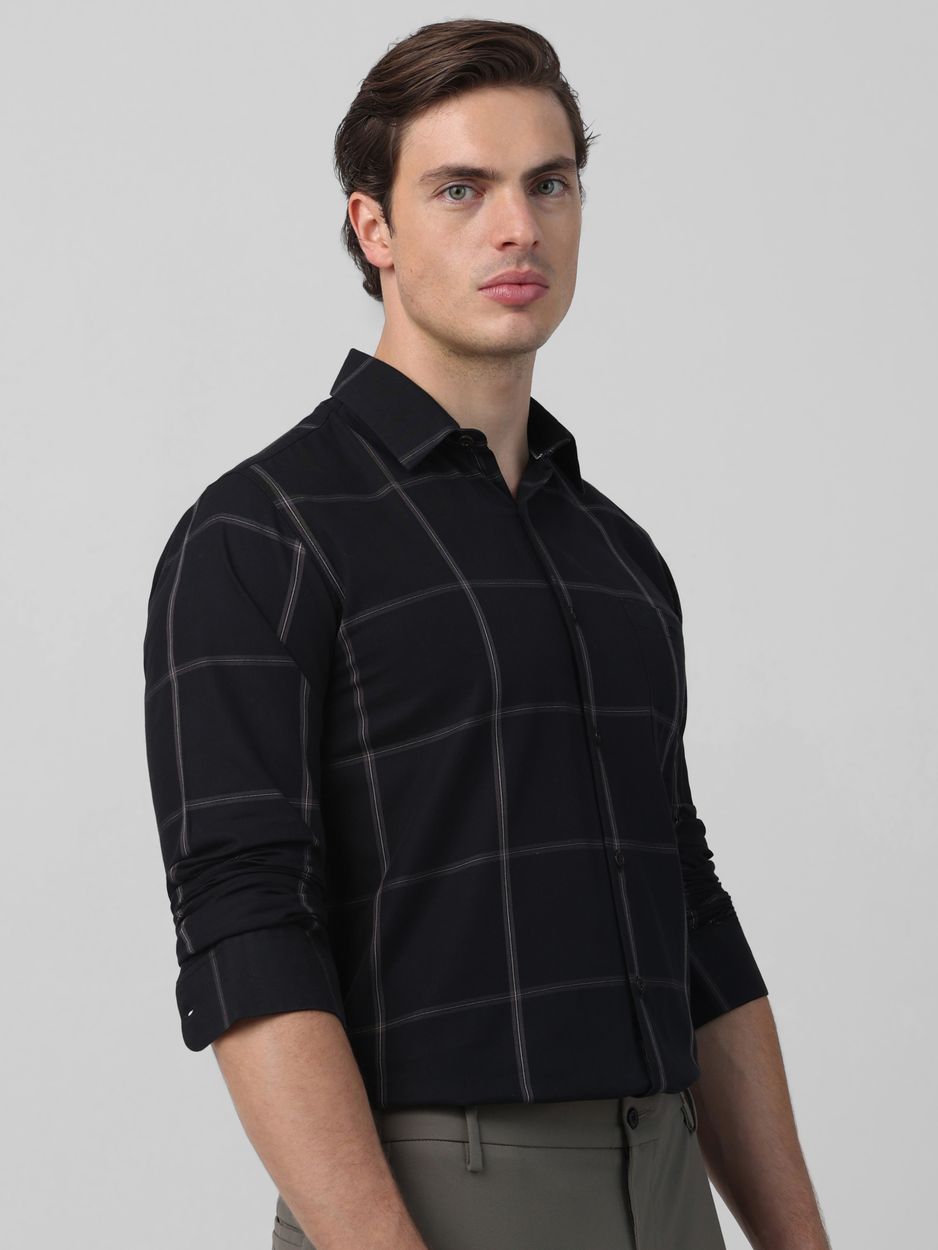 Black Windowpane Check Slim Fit Casual Shirt