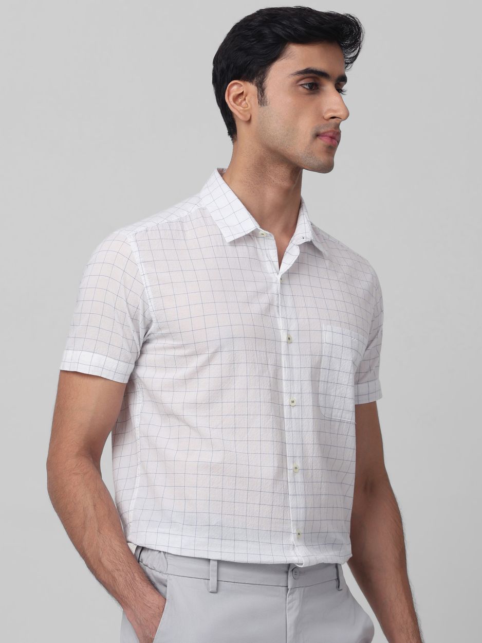 White Textured Check Slim Fit Casual Shirt