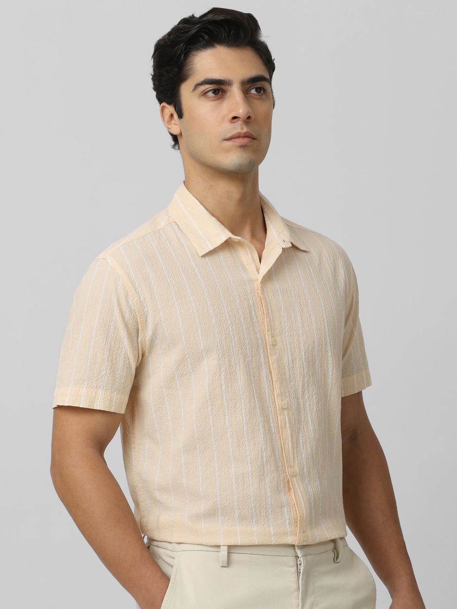 Sage Textured Stripe Slim Fit Casual Shirt