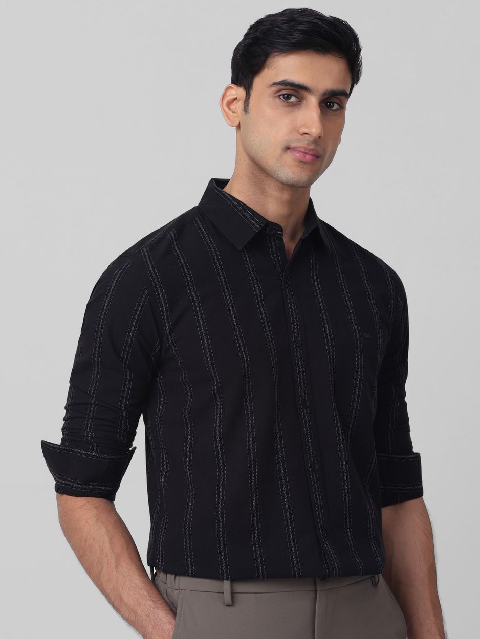 Black Textured Stripe Slim Fit Casual Shirt