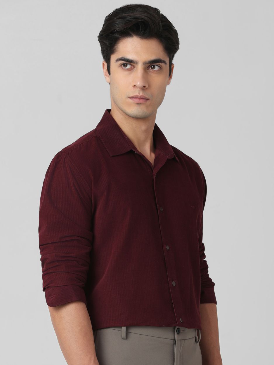 Plum Corduroy Plain Slim Fit Casual Shirt