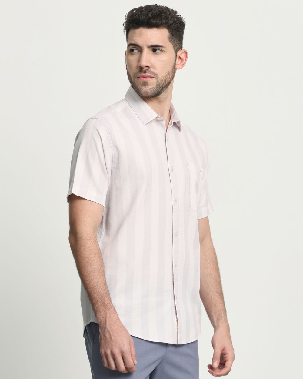 Lilac Tonal Stripe Slim Fit Casual Shirt