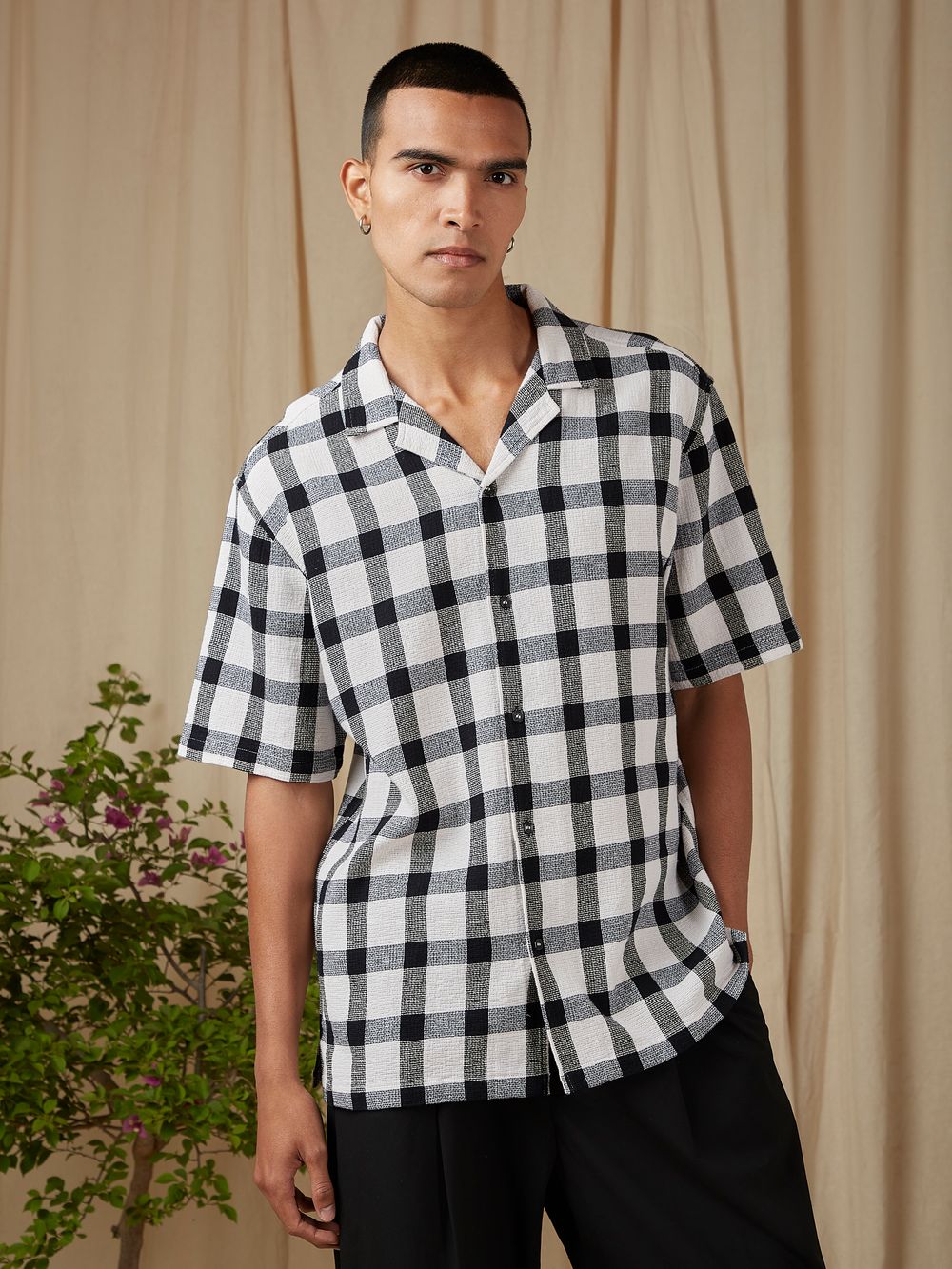 Off White Square Check Loose Fit Casual Shirt