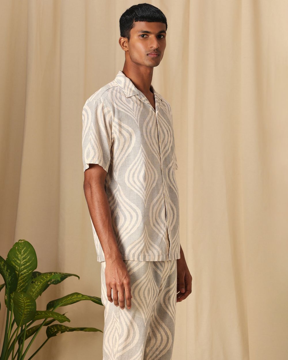 Light Olive Abstract Print Loose Fit Casual Shirt
