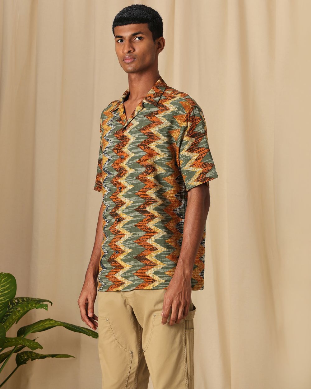 Olive Resort Print Loose Fit Casual Shirt