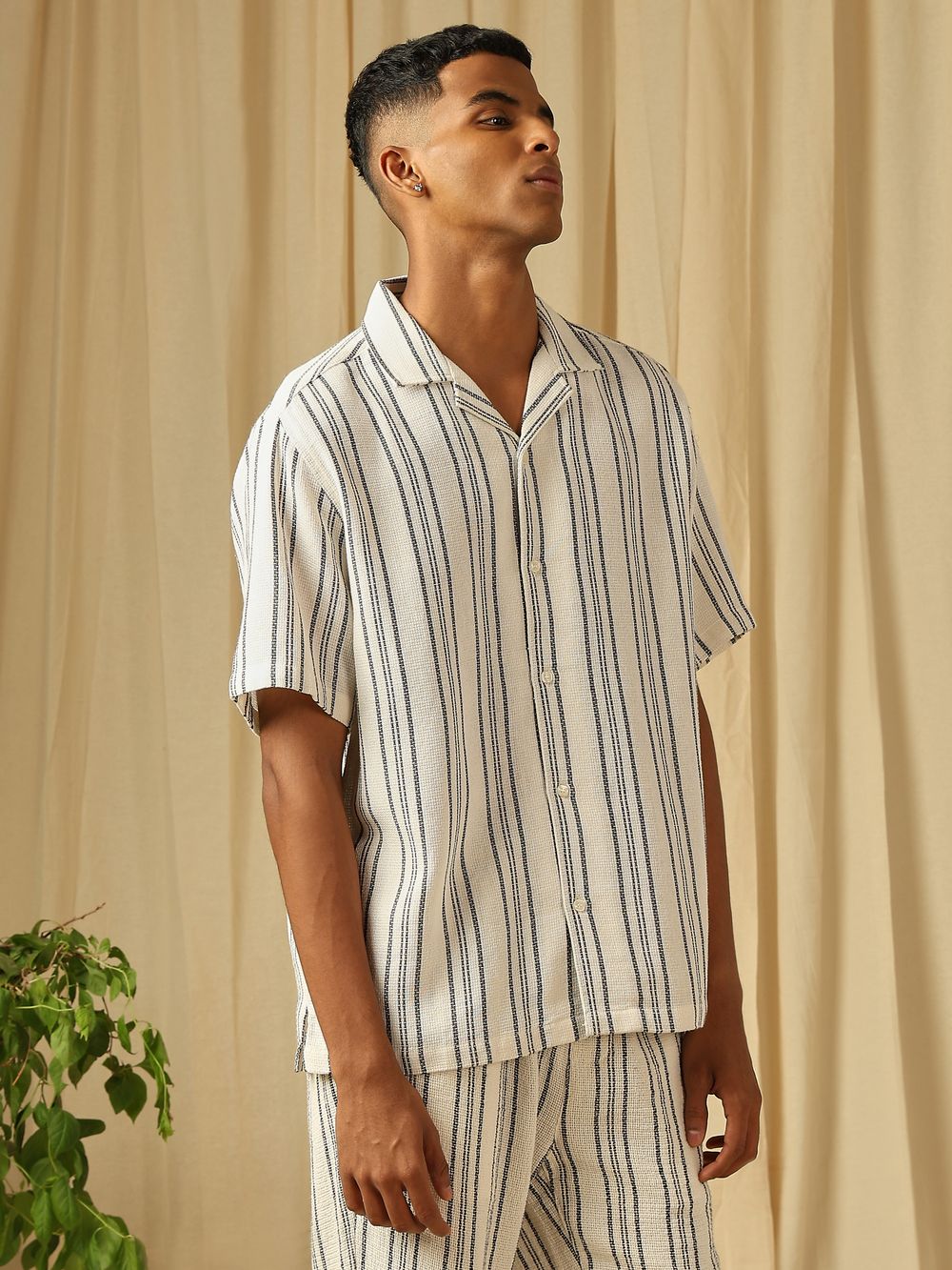 Textured Stripe Loose Fit Casual SHIRTS