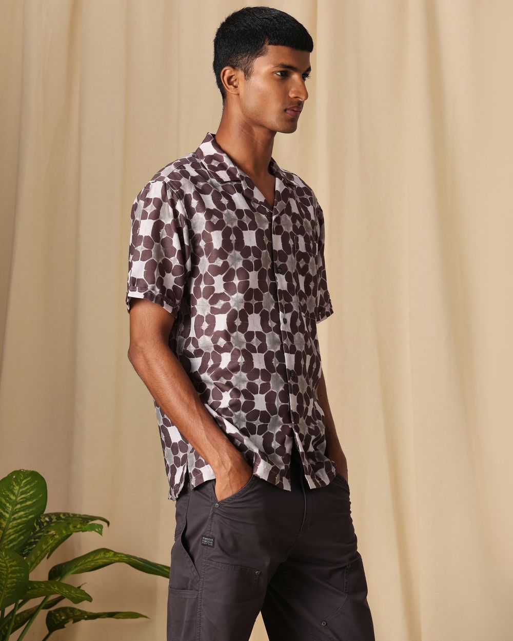 Brown Artisanal Print Loose Fit Casual Shirt