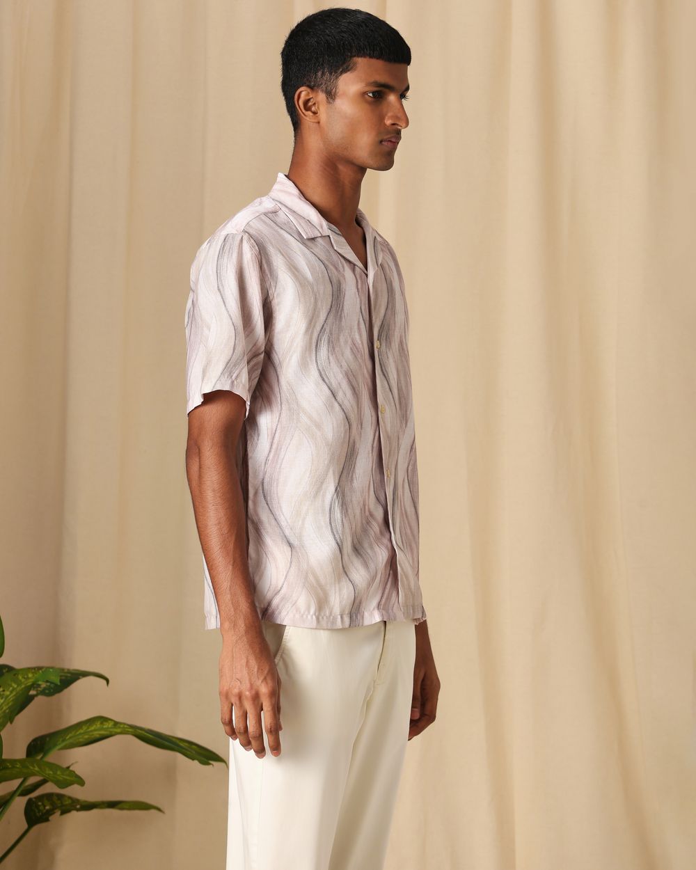 Beige Abstract Print Loose Fit Casual Shirt