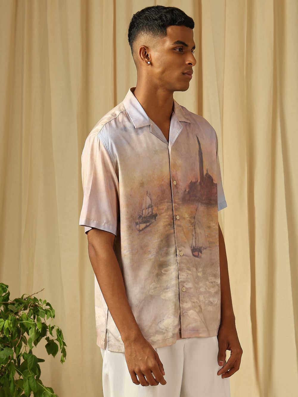 Grey Digital Print Loose Fit Casual Shirt