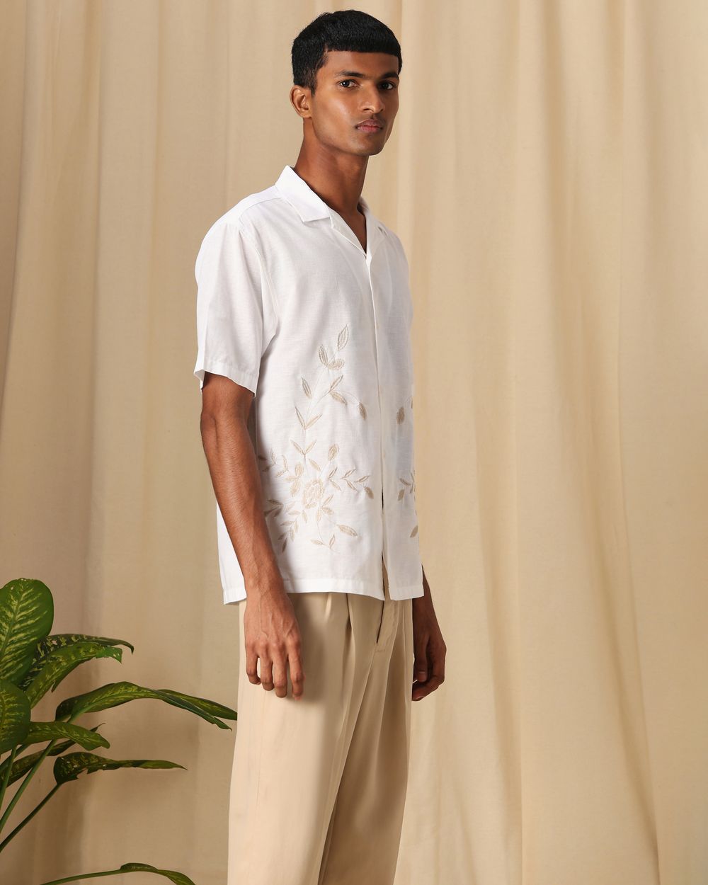 White Embroidered Plain Loose Fit Casual Shirt