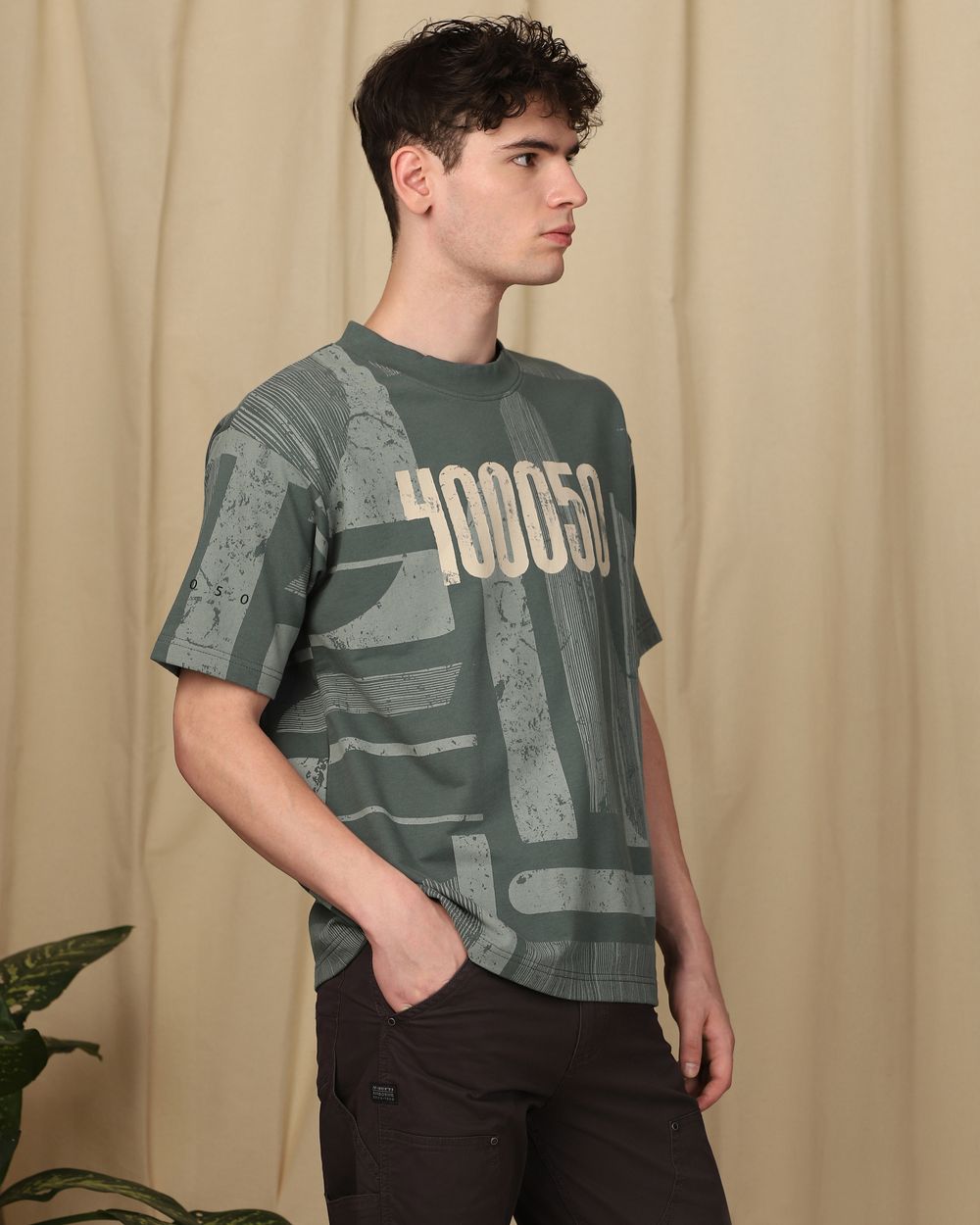 Green Printed Oversized Tee