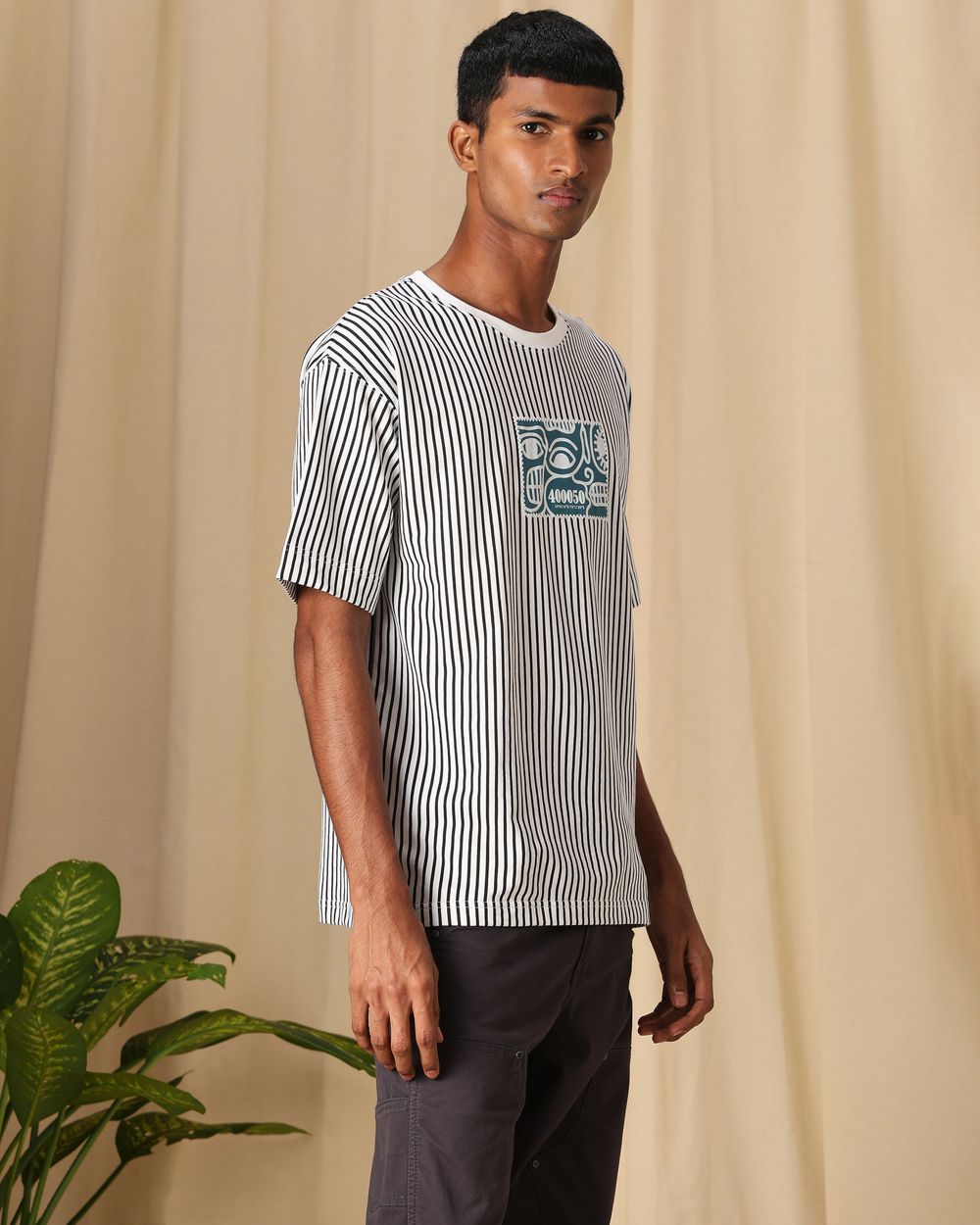 White Oversized Striped Loose Fit Jersey Tee