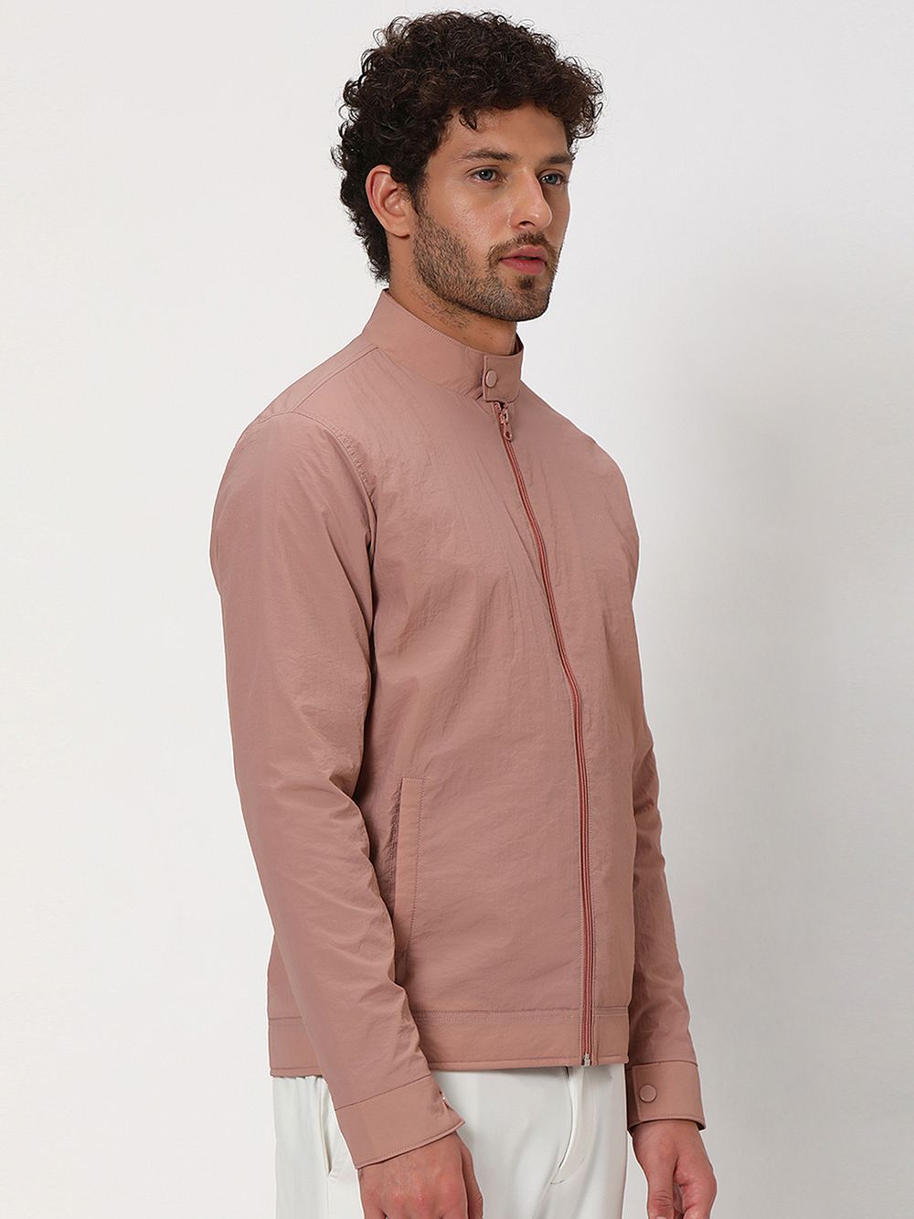 Pink Textured Slim Fit Jacket