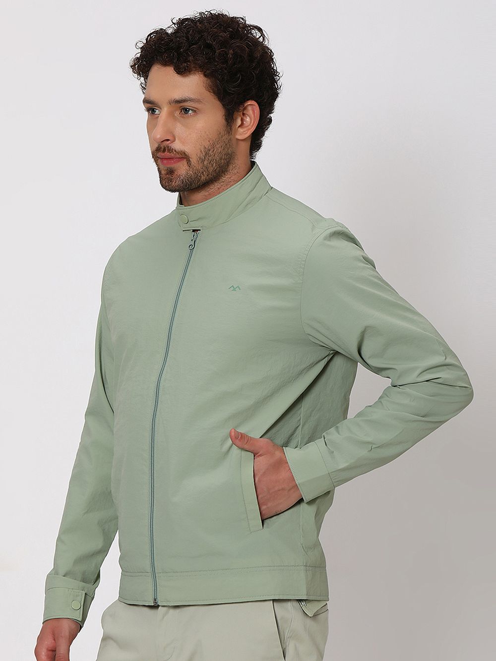 Light Green Textured Slim Fit Jacket