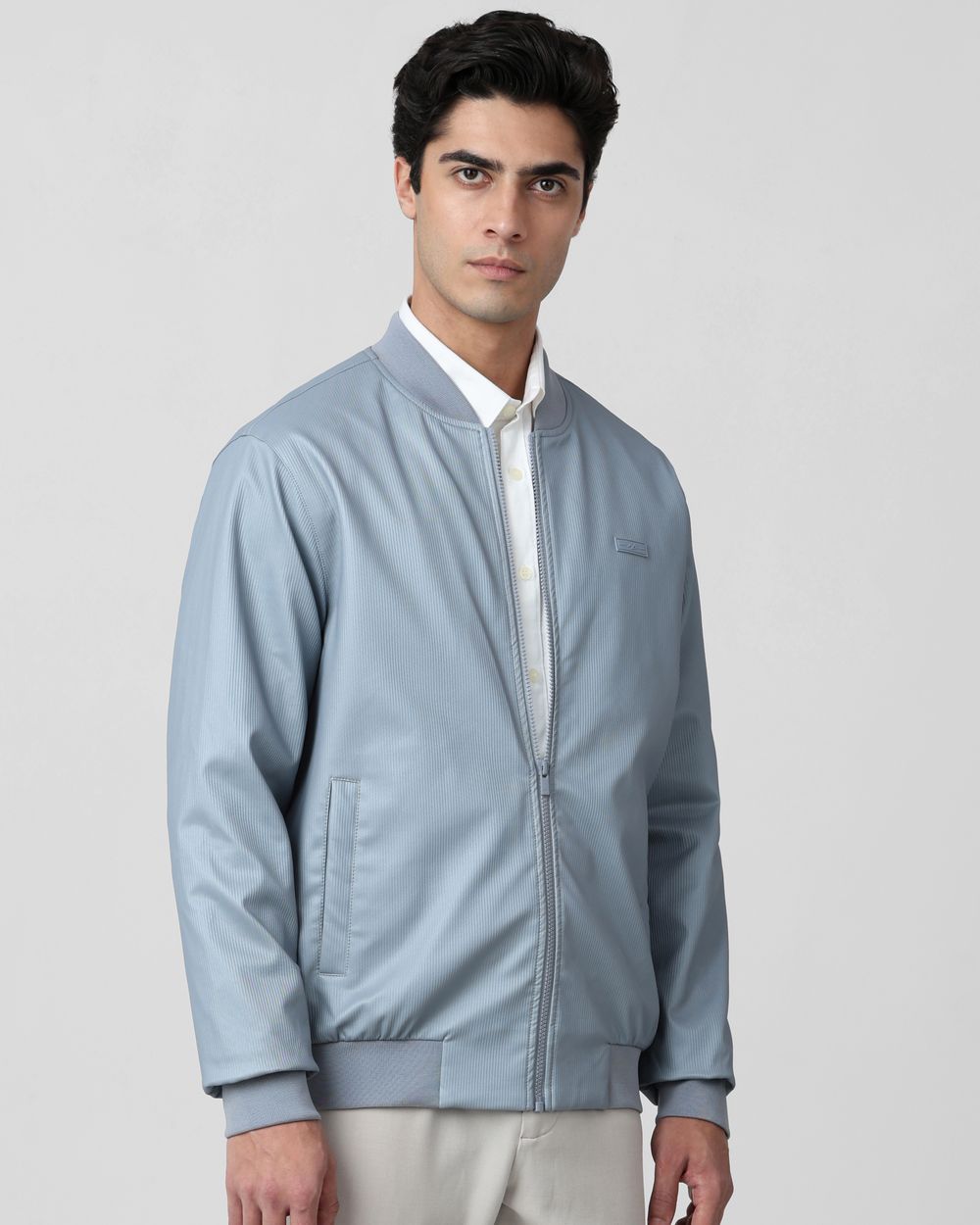 Blue Grey Bomber Slim Fit Jacket