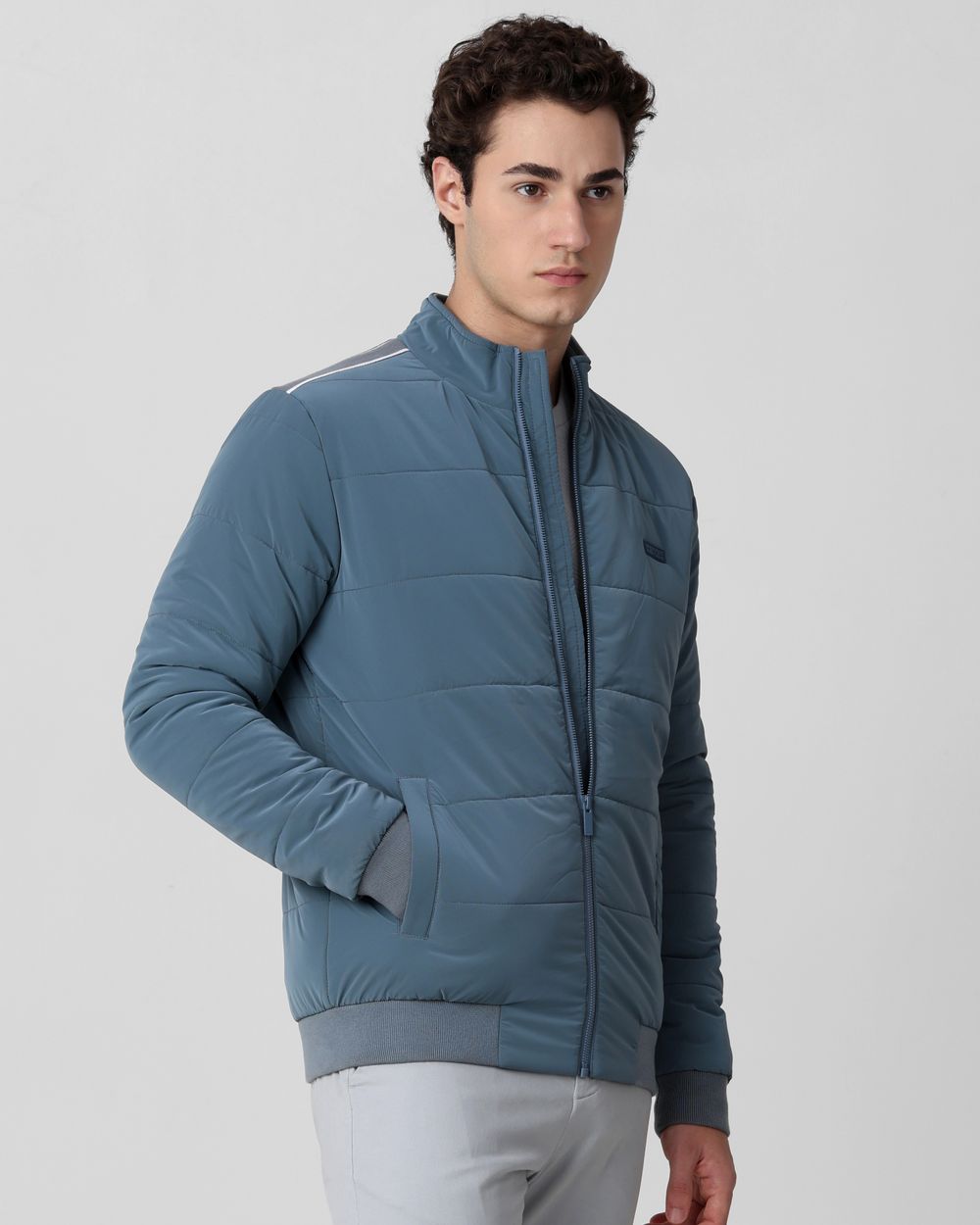 Blue Grey Quilted Slim Fit Jacket