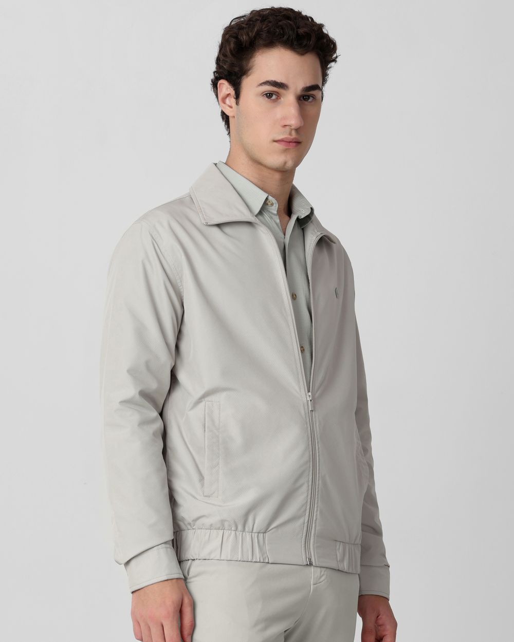 Stone Textured Zip Thru Slim Fit Jacket