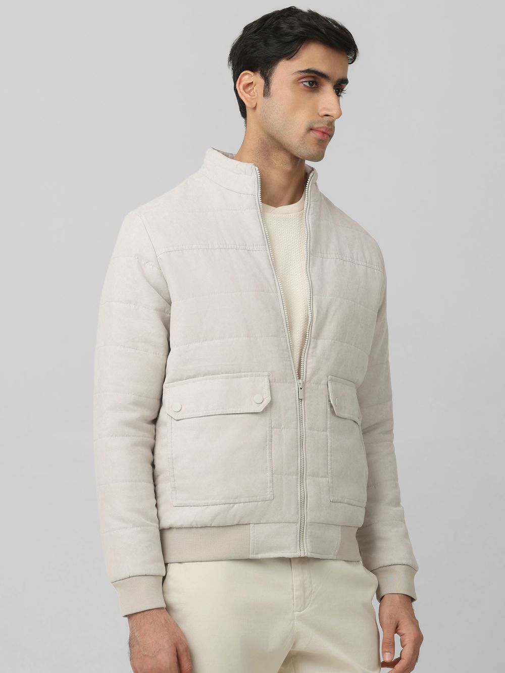 Off White Quilted Suede Slim Fit Jacket