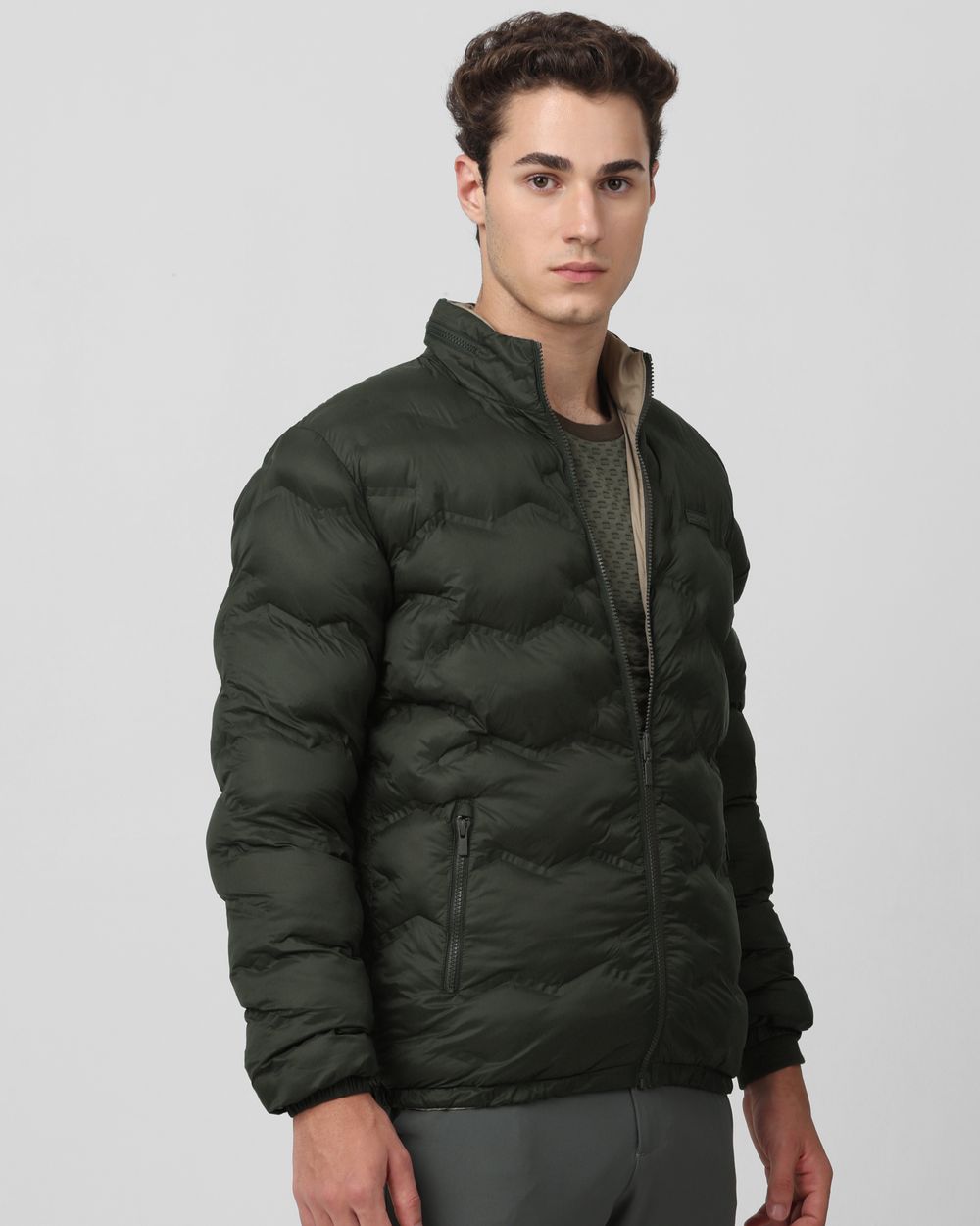 Olive Quilted Puffer Slim Fit Jacket