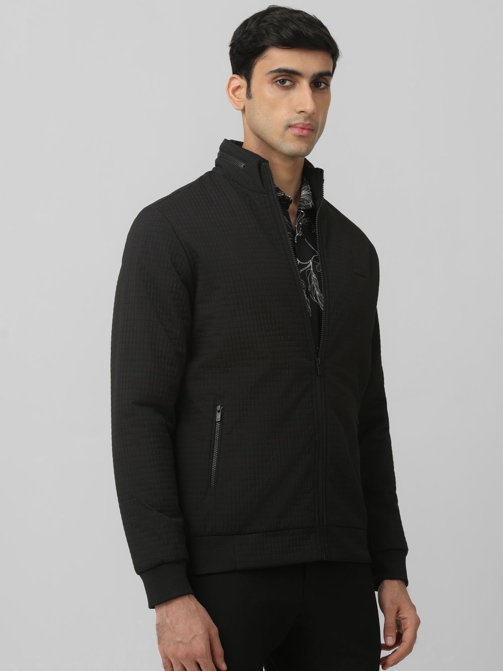 Black Textured Puffer Slim Fit Jacket