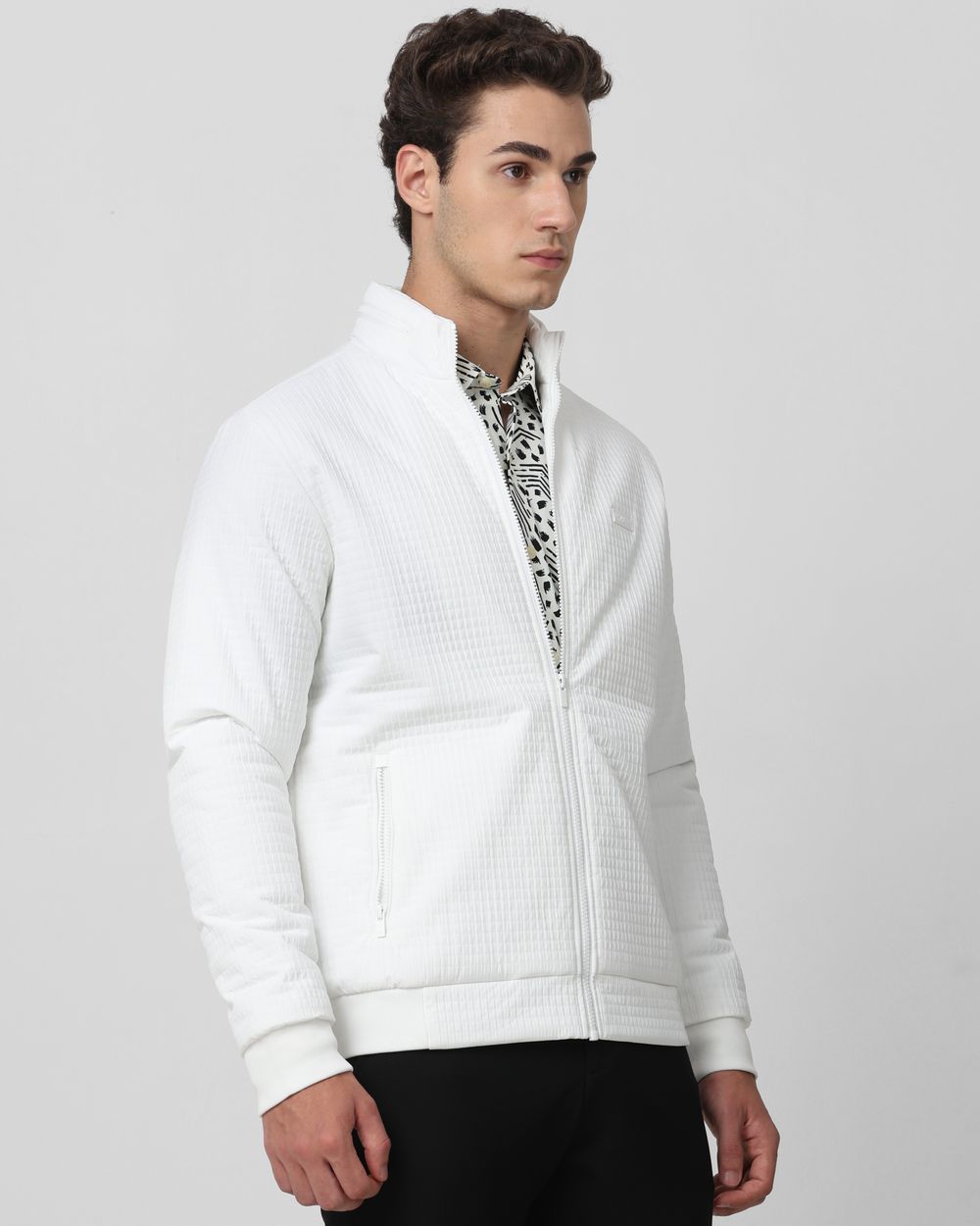 White Textured Puffer Slim Fit Jacket