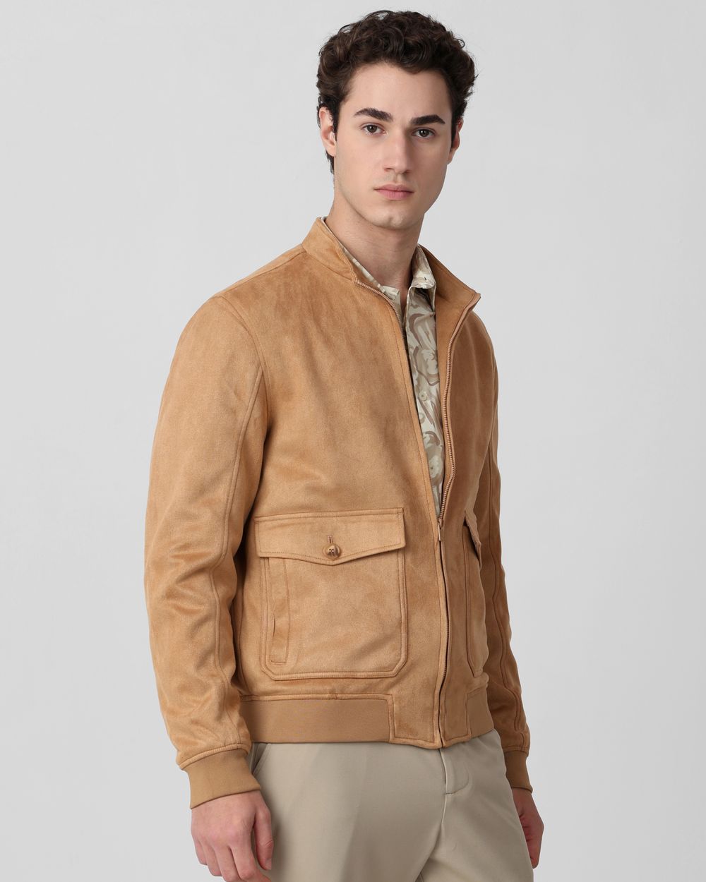 Brown Suede Bomber Slim Fit Jacket