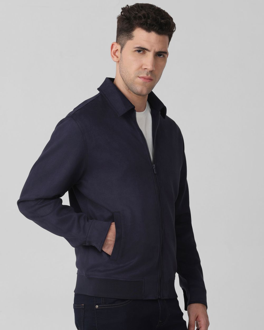 Navy Suede Plain Jacket