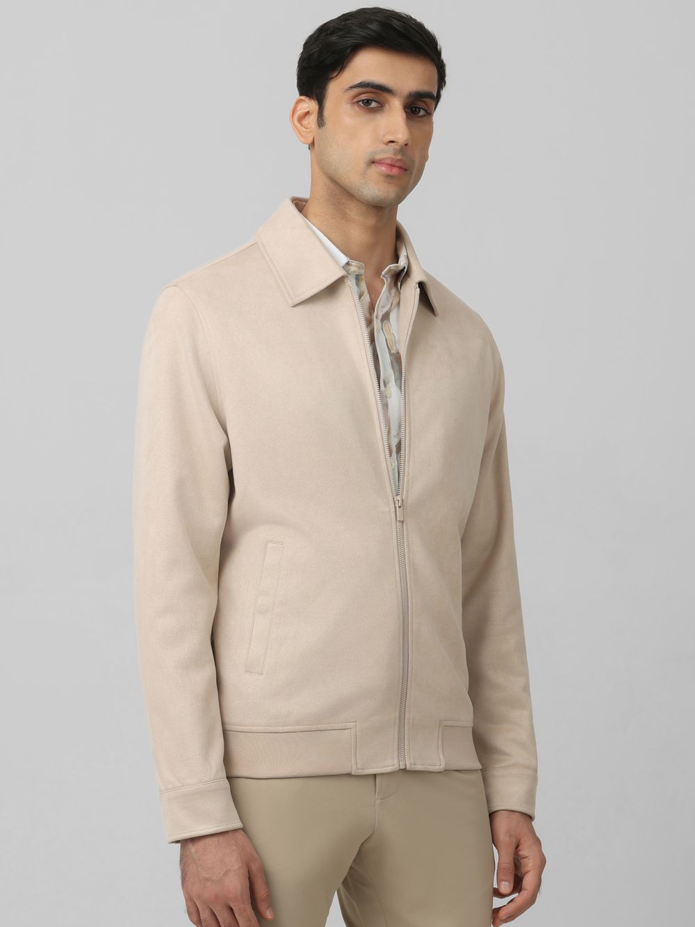 Beige Suede Plain Jacket