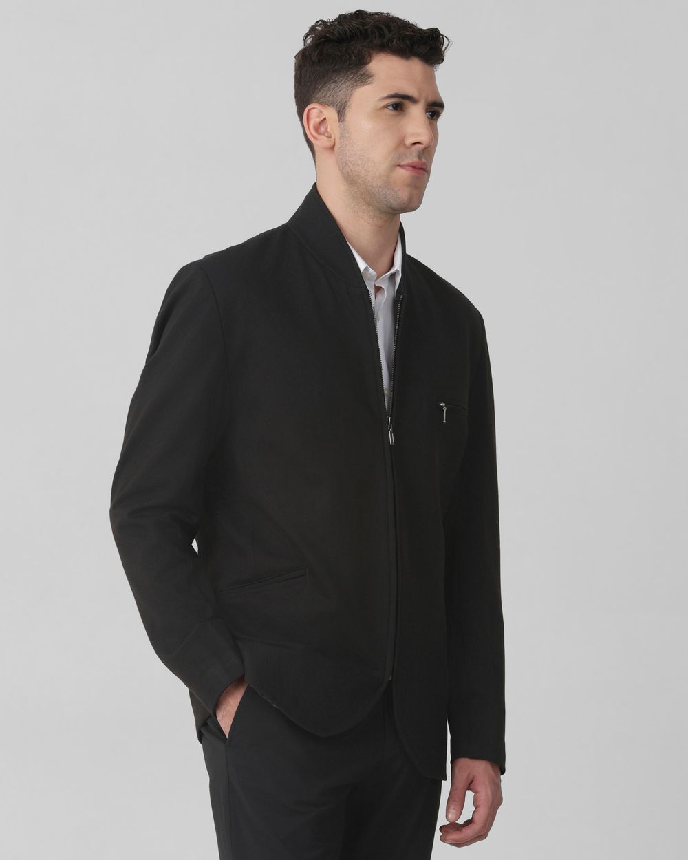 Black Zip Thru Slim Fit Jacket